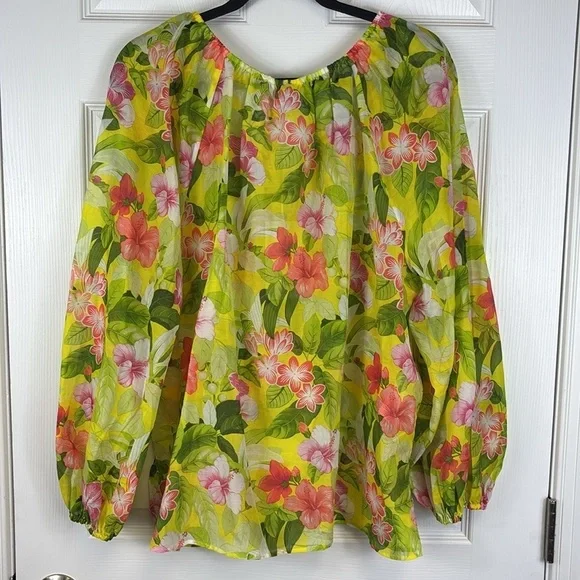 NWT Tommy Bahama silk blend happy hour yellow floral peasant top sz xl - Picture 10 of 10